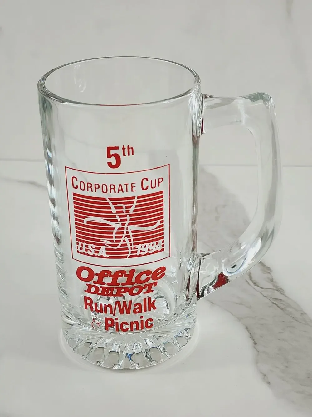 Office Depot Mug Beer Glass Corporate Cup Run Walk Picnic 1994 USA 5 1/2